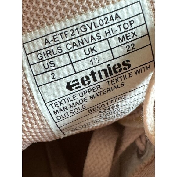 Etnies Girls Sz 2 Scout Hi Top Shoes Light Pink Canvas Sneakers - Picture 10 of 11